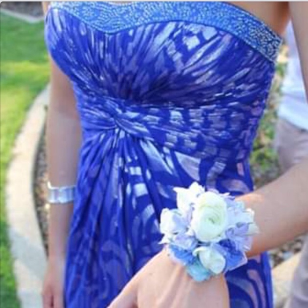 Royal Blue and Silver Metallic Prom Dress